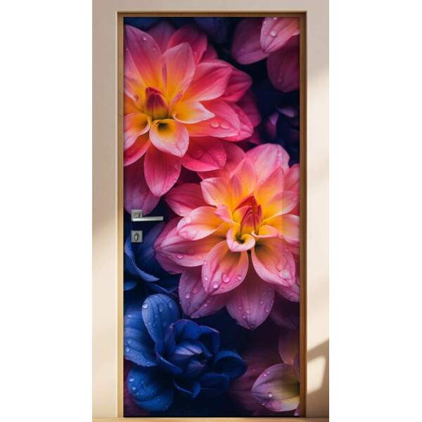 Adesivo Para Porta Detalhes de Flores Coloridas