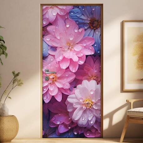 Adesivo Para Porta Detalhes Gotas em Flores