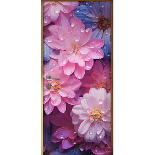 Adesivo Para Porta Detalhes Gotas em Flores