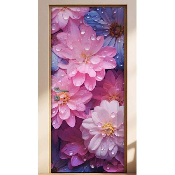 Adesivo Para Porta Detalhes Gotas em Flores