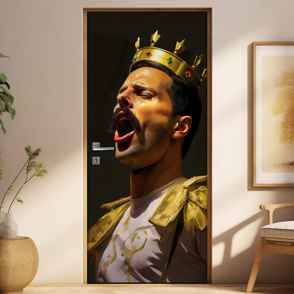 Adesivo Para Porta Freddie Mercury com Coroa
