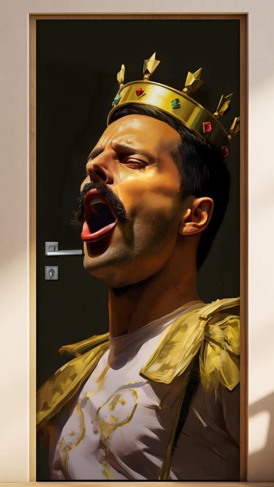 Adesivo Para Porta Freddie Mercury com Coroa