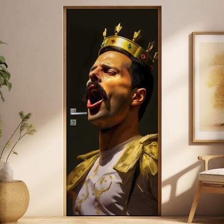Adesivo Para Porta Freddie Mercury com Coroa