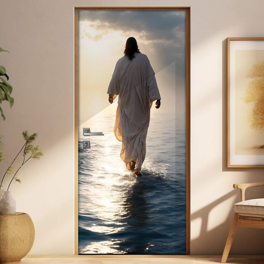 Adesivo Para Porta Jesus Andando Sobre gua