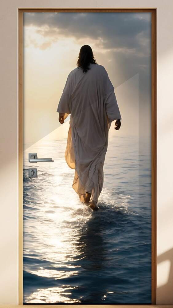Adesivo Para Porta Jesus Andando Sobre �gua