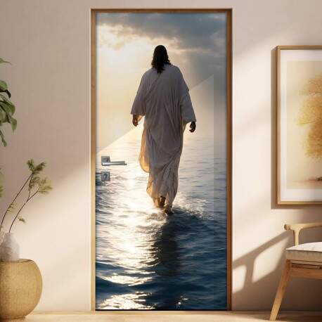 Adesivo Para Porta Jesus Andando Sobre gua