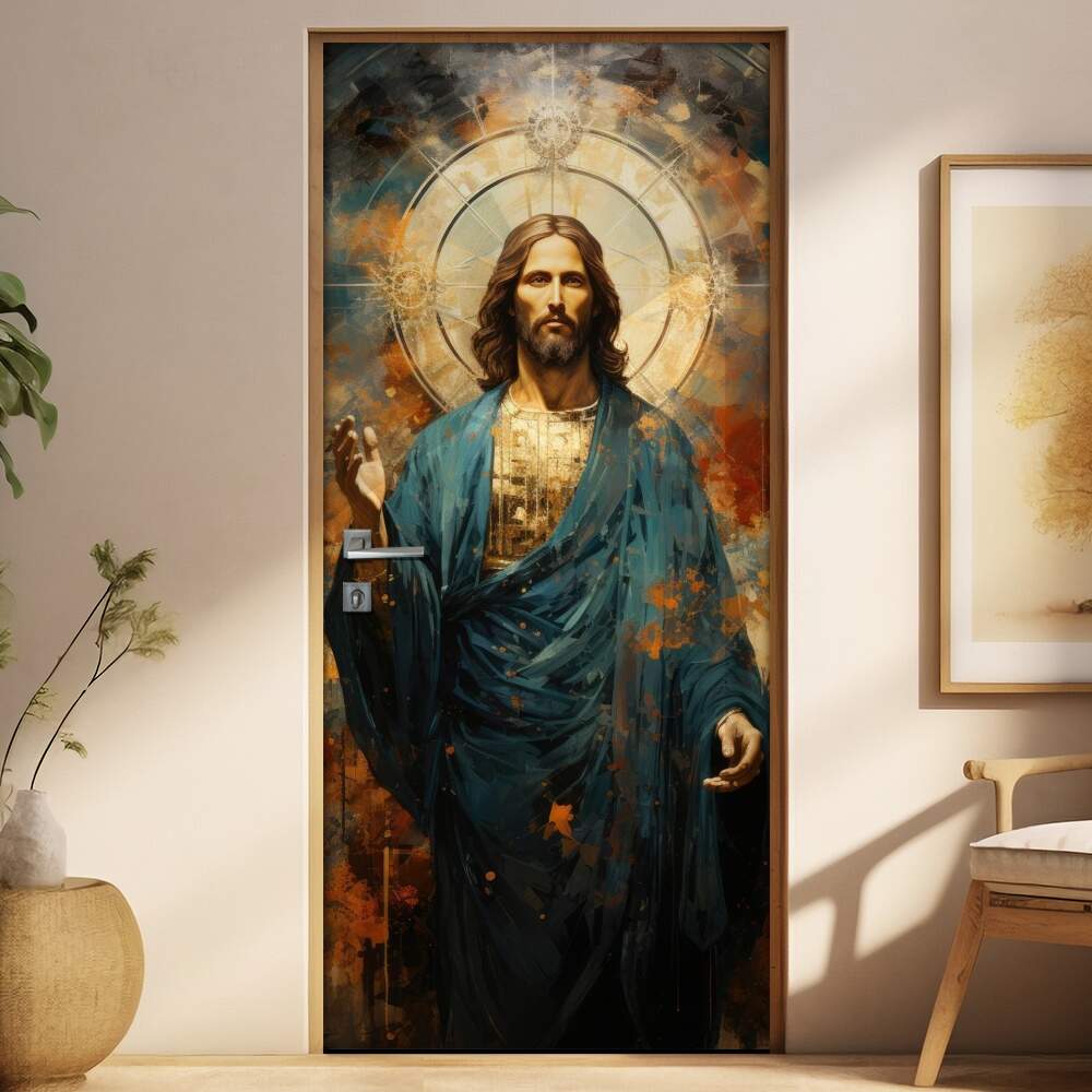 Adesivo Para Porta Jesus Cristo com Manto Azul