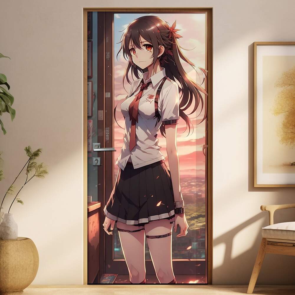 Adesivo Para Porta Anime Menina de Colegial