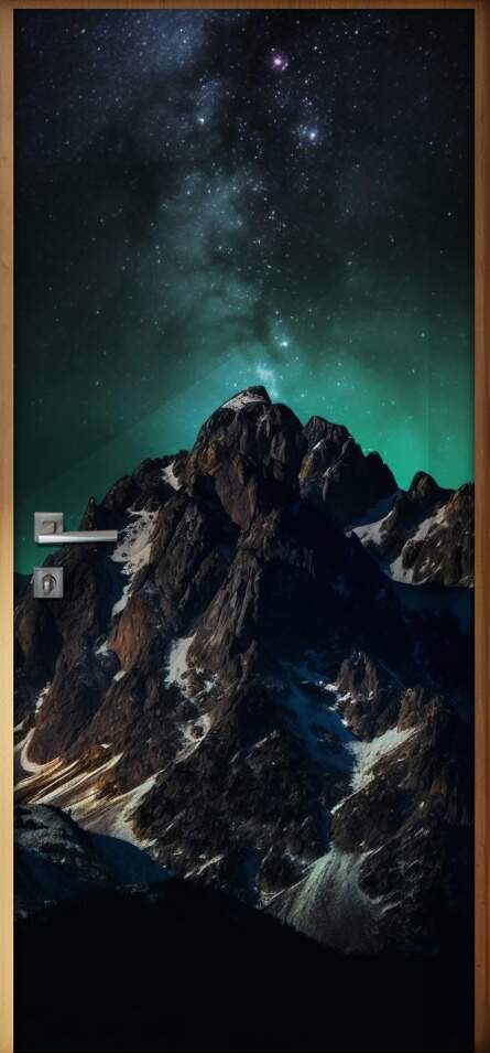 Adesivo Para Porta Montanha com Aurora Boreal no Espao