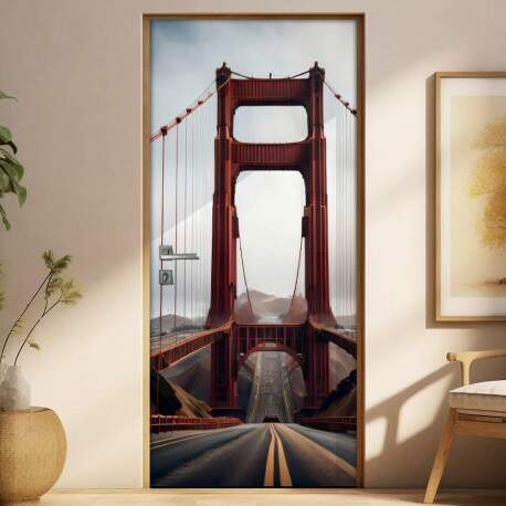 Adesivo Para Porta Ponte Golden Gate com Cu Nublado