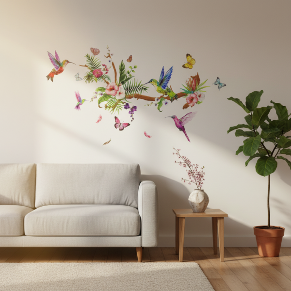 Adesivo de Parede Floral Galhos com Lindos Passros e Flores