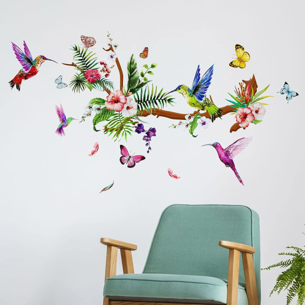 Adesivo de Parede Floral Galhos com Lindos Passros e Flores