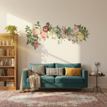 Adesivo de Parede Floral Delicado com Folhas