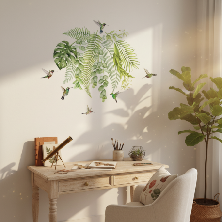 Adesivo de Parede Floral Plantas com Pssaros