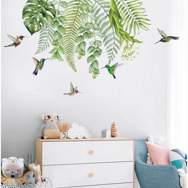 Adesivo de Parede Floral Plantas com Pssaros