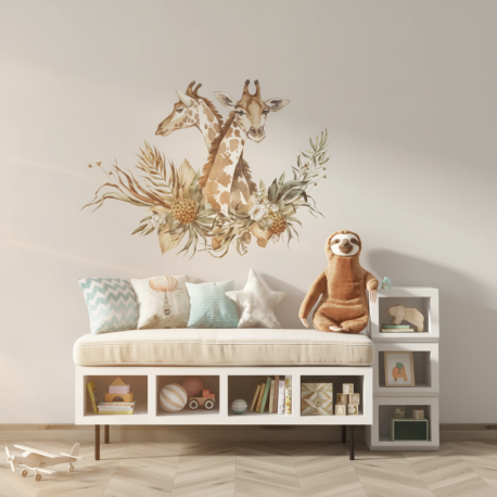 Adesivo de Parede Floral com Girafas