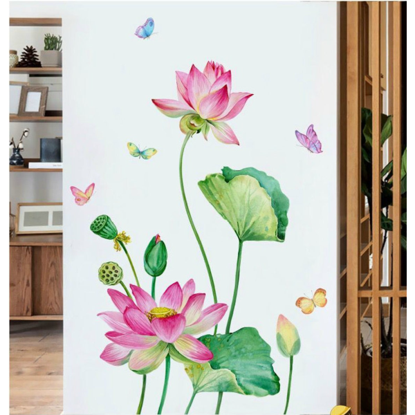 Adesivo de Parede Floral Rosa com Borboletas