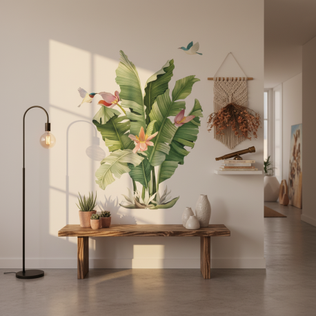 Adesivo de Parede Floral Plantas com Pssaros