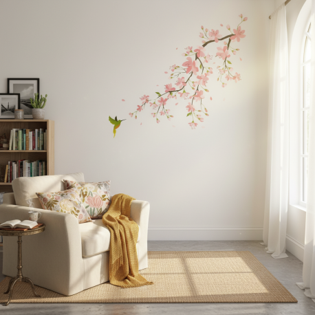 Adesivo de Parede Floral Galhos com Pssaro Verde