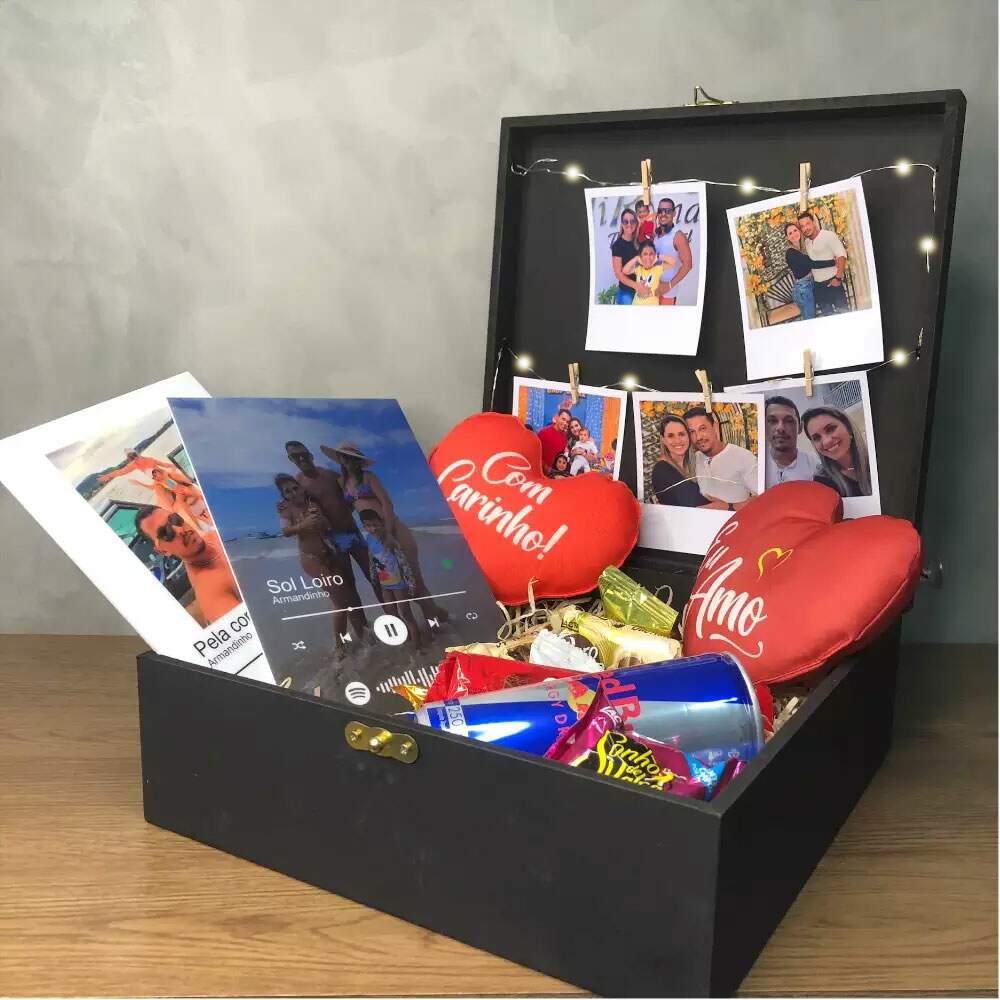 Kit Caixa com luzes e Placa e Cora��o e Mini Fotos Personalizado