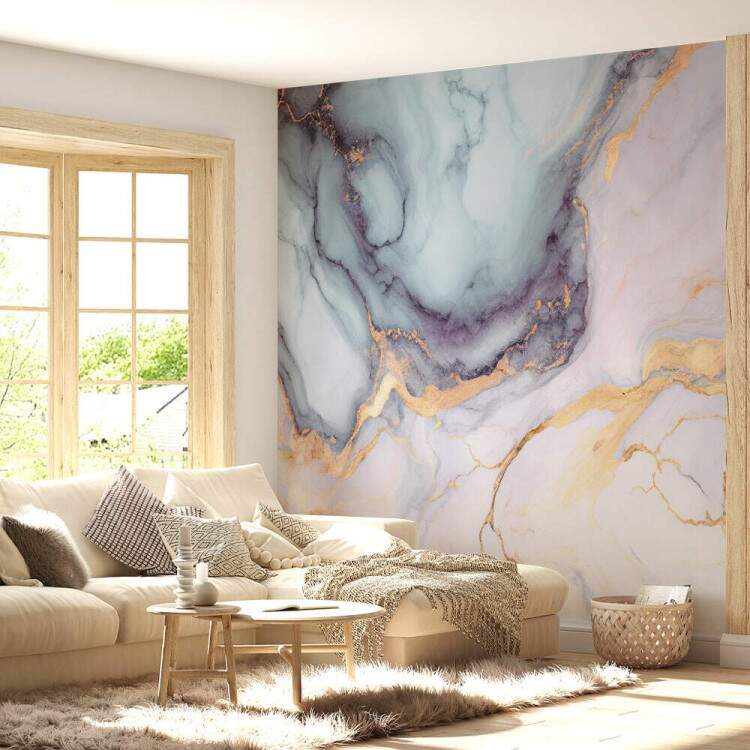 Papel de Parede IMPresso Textura Mrmore Dourado e Lils MP