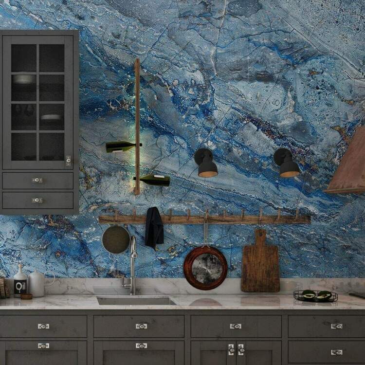 Papel de Parede IMPresso Textura Mrmore Tons de Azul MP
