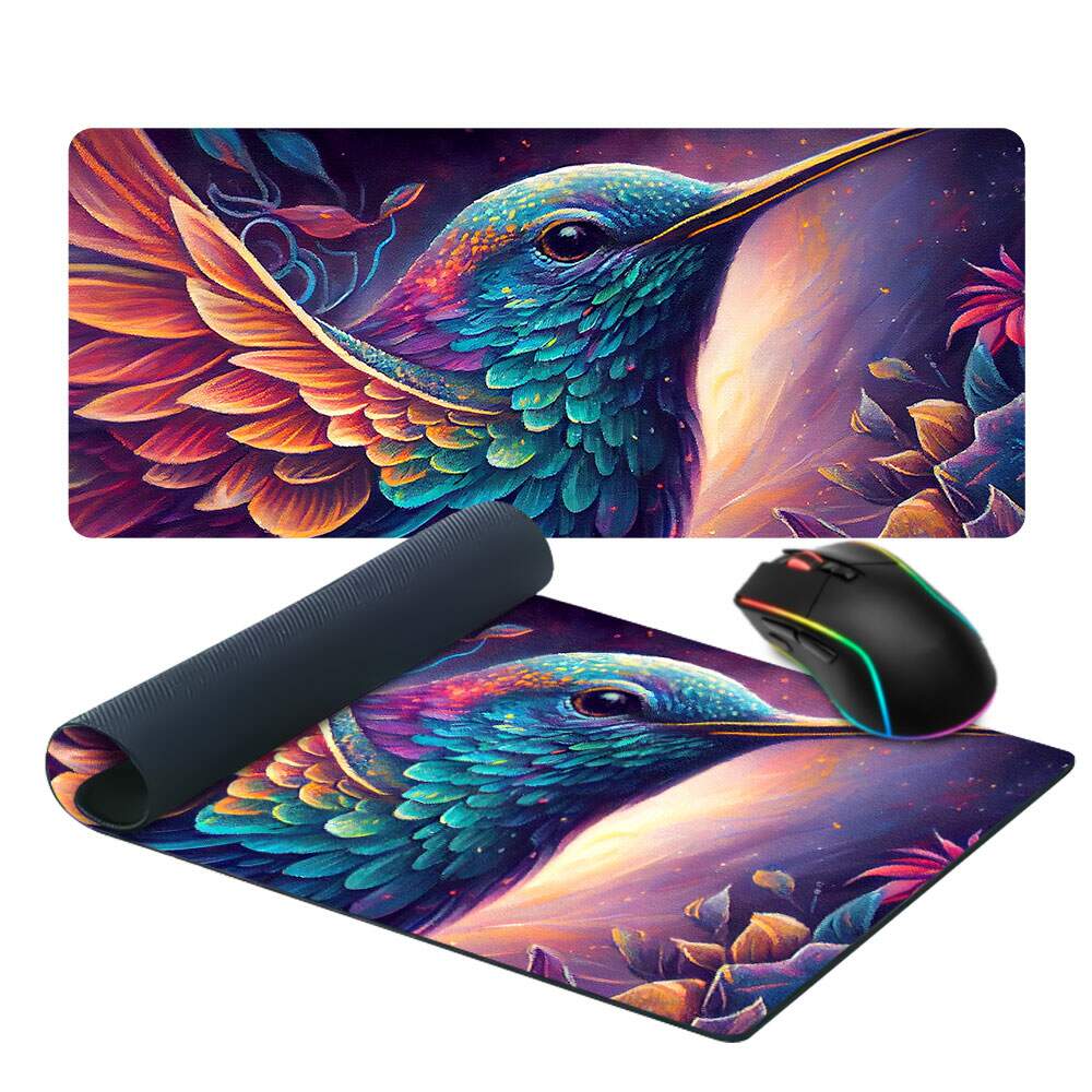 Mouse Pad 70x30cm Animais Beija-Flor Colorido Abstrato