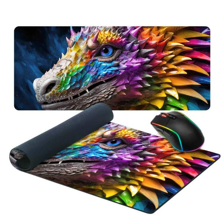 Mouse Pad 70x30cm Fantasia Drago Colorido Abstrato