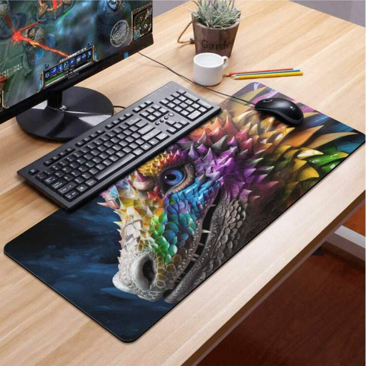 Mouse Pad 70x30cm Fantasia Drago Colorido Abstrato