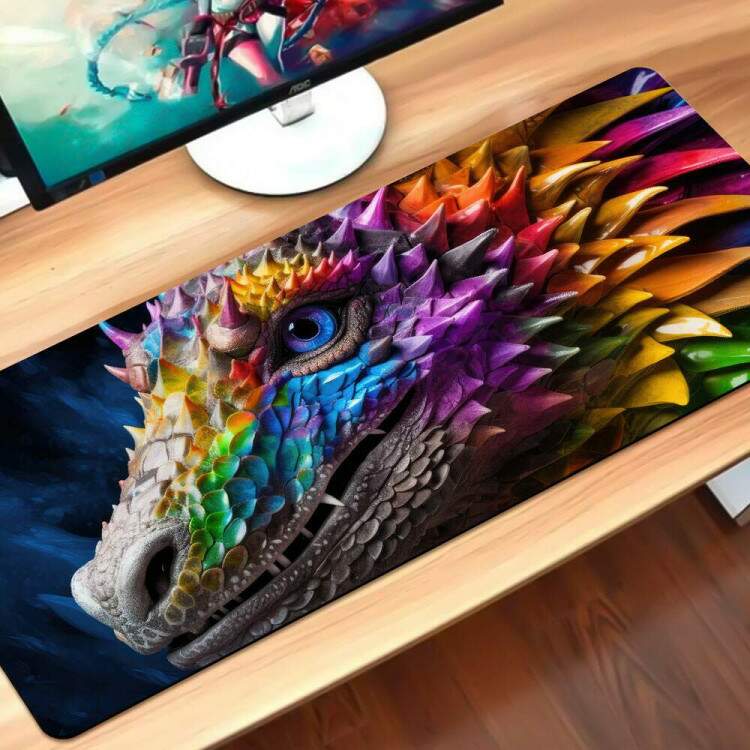 Mouse Pad 70x30cm Fantasia Drago Colorido Abstrato