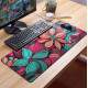 Mouse Pad 70x30cm Flores Rosa e Verde-�gua
