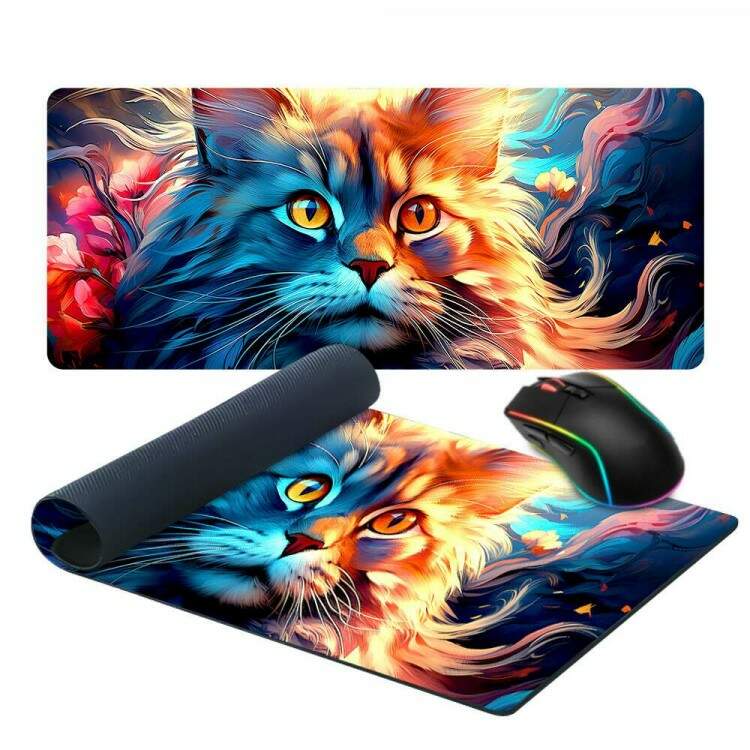 Mouse Pad 70x30cm Animais Gato Colorido