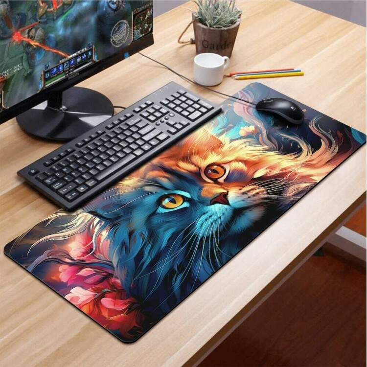 Mouse Pad 70x30cm Animais Gato Colorido