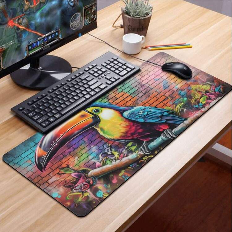 Mouse Pad 70x30cm Animais Graffite de Pssaro em Muro