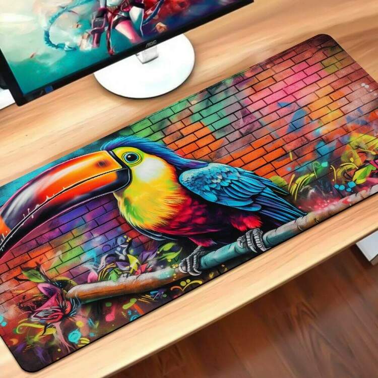 Mouse Pad 70x30cm Animais Graffite de Pssaro em Muro