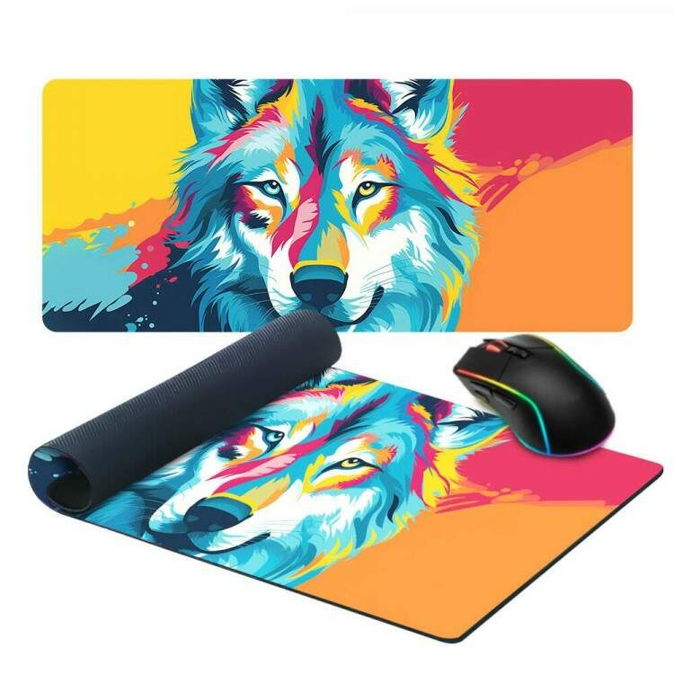 Mouse Pad 70x30cm Animais Lobo Colorido