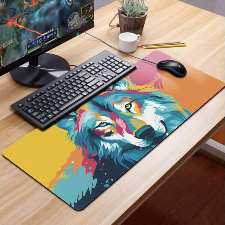 Mouse Pad 70x30cm Animais Lobo Colorido