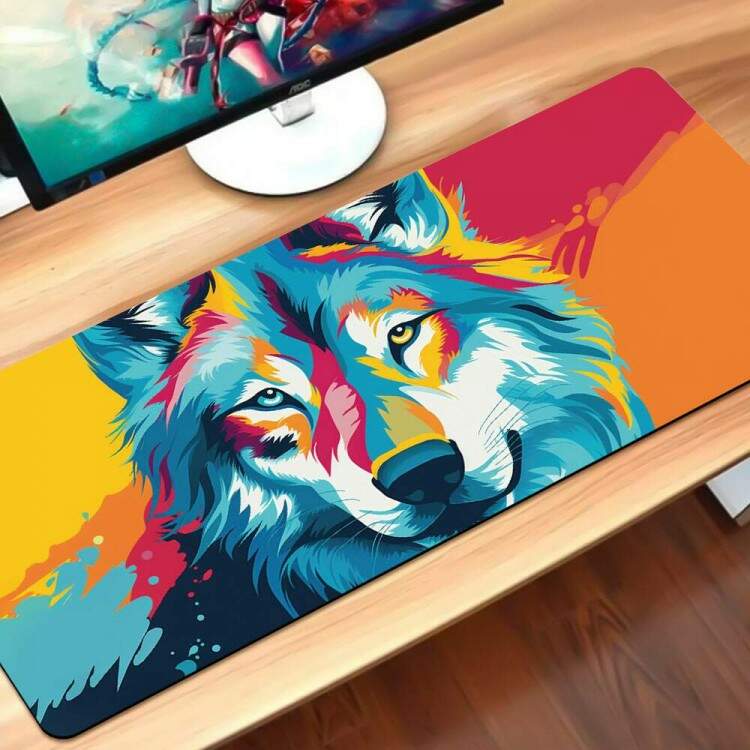 Mouse Pad 70x30cm Animais Lobo Colorido