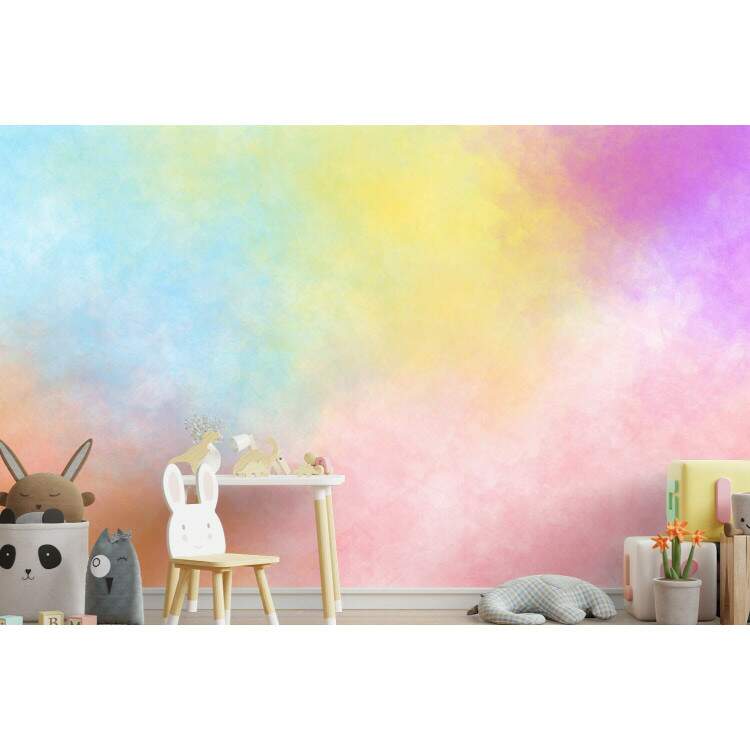Papel de Parede Estilo Aquarela Azul, Rosa e Amarelo MP