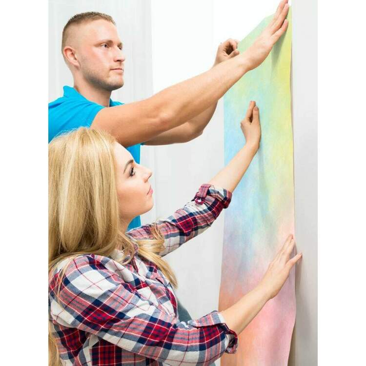 Papel de Parede Estilo Aquarela Azul, Rosa e Amarelo MP