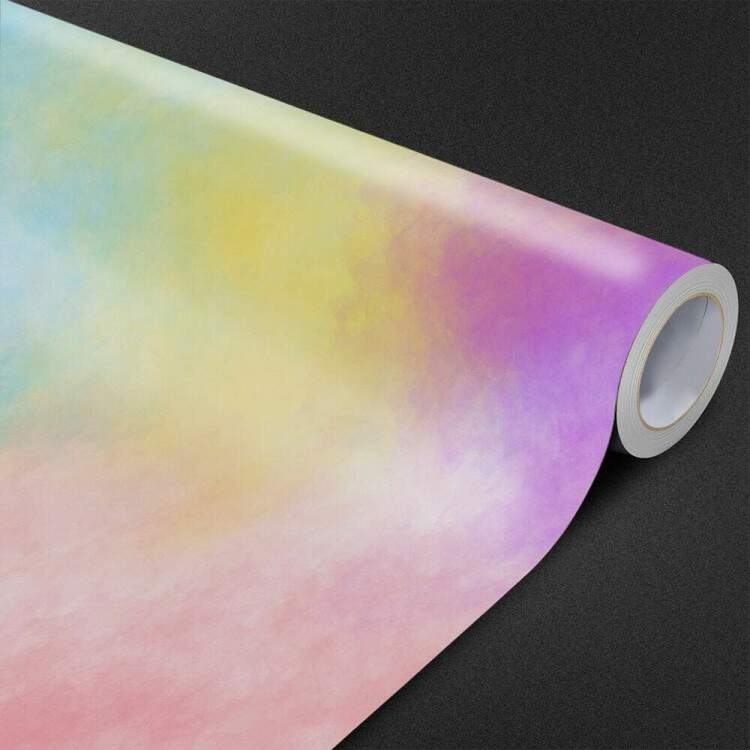 Papel de Parede Estilo Aquarela Azul, Rosa e Amarelo MP