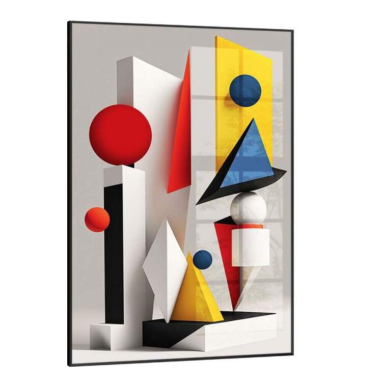 Quadro Decorativo Abstrato Formas Geomtricas Vermelho, Azul e Amarelo