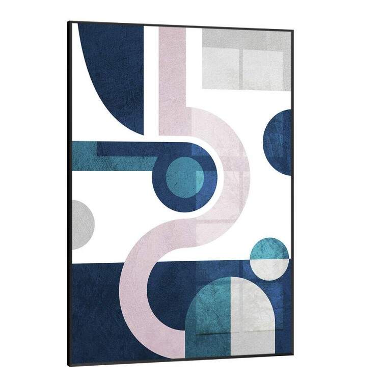 Quadro Decorativo Abstrato Geomtrico Tons de Azul e Rosa