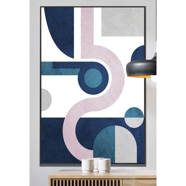 Quadro Decorativo Abstrato Geomtrico Tons de Azul e Rosa