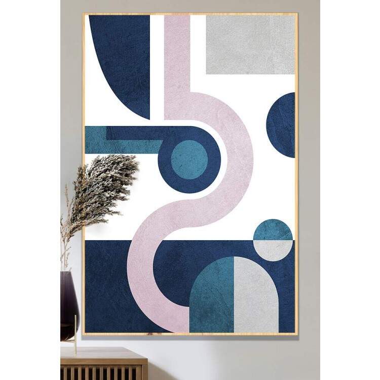 Quadro Decorativo Abstrato Geomtrico Tons de Azul e Rosa