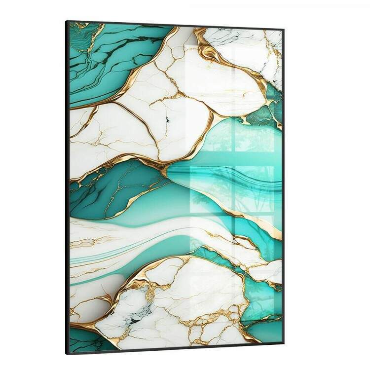 Quadro Decorativo Abstrato Estilo Mrmore Verde-gua e Branco