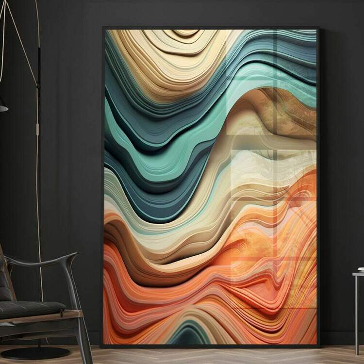 Quadro Decorativo Abstrato Ondas Laranjas e Azuis