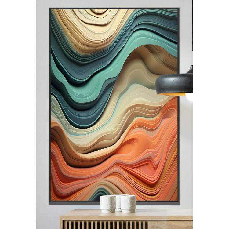 Quadro Decorativo Abstrato Ondas Laranjas e Azuis