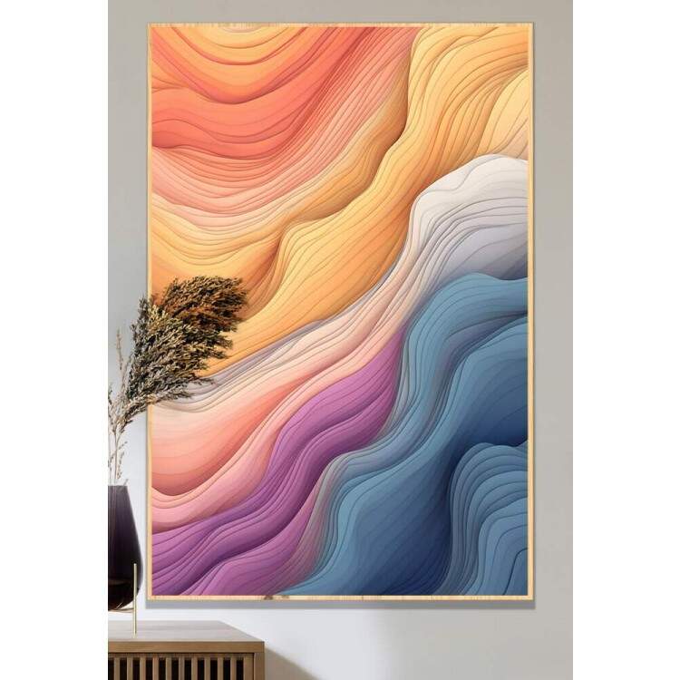 Quadro Decorativo Abstrato Ondas Amarelas e Roxas