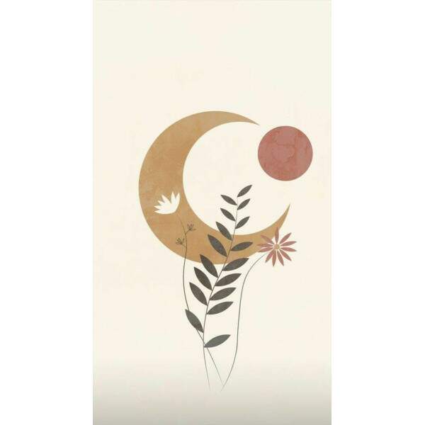 Adesivo de Parede Lua e Folha Contempornea Minimalista Boho